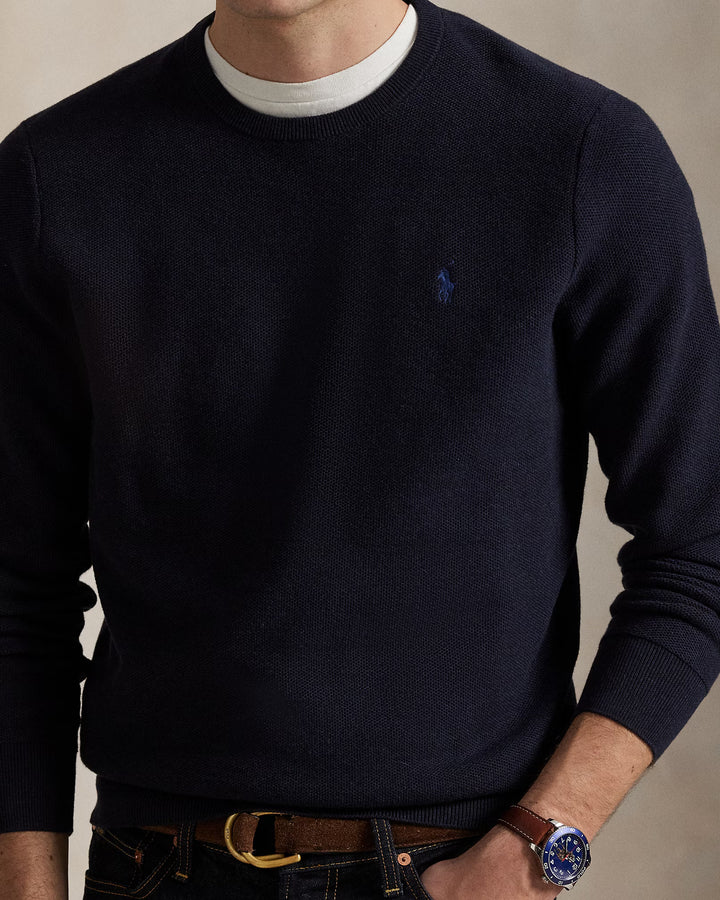 Mesh-knit Cotton Crewneck Sweate Navy Htr - The Road 1380