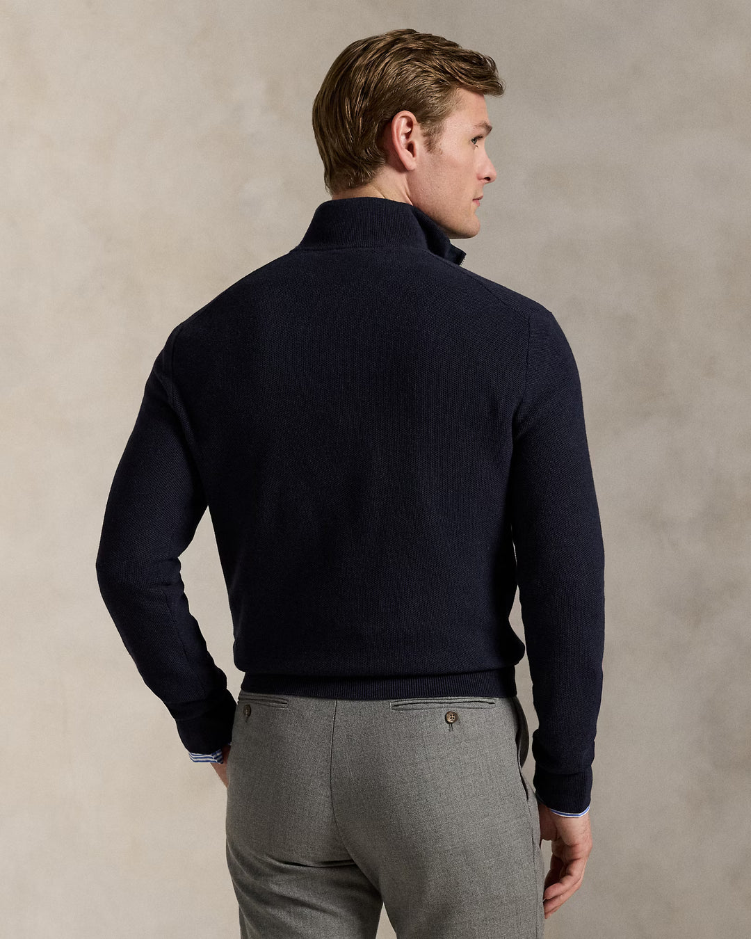 Mesh-knit Cotton Quarter-zip Swe Navy Htr - The Road 1380