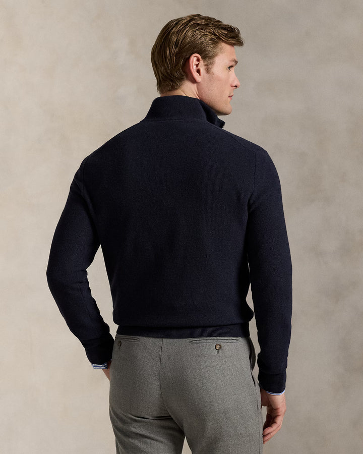 Mesh-knit Cotton Quarter-zip Swe Navy Htr - The Road 1380