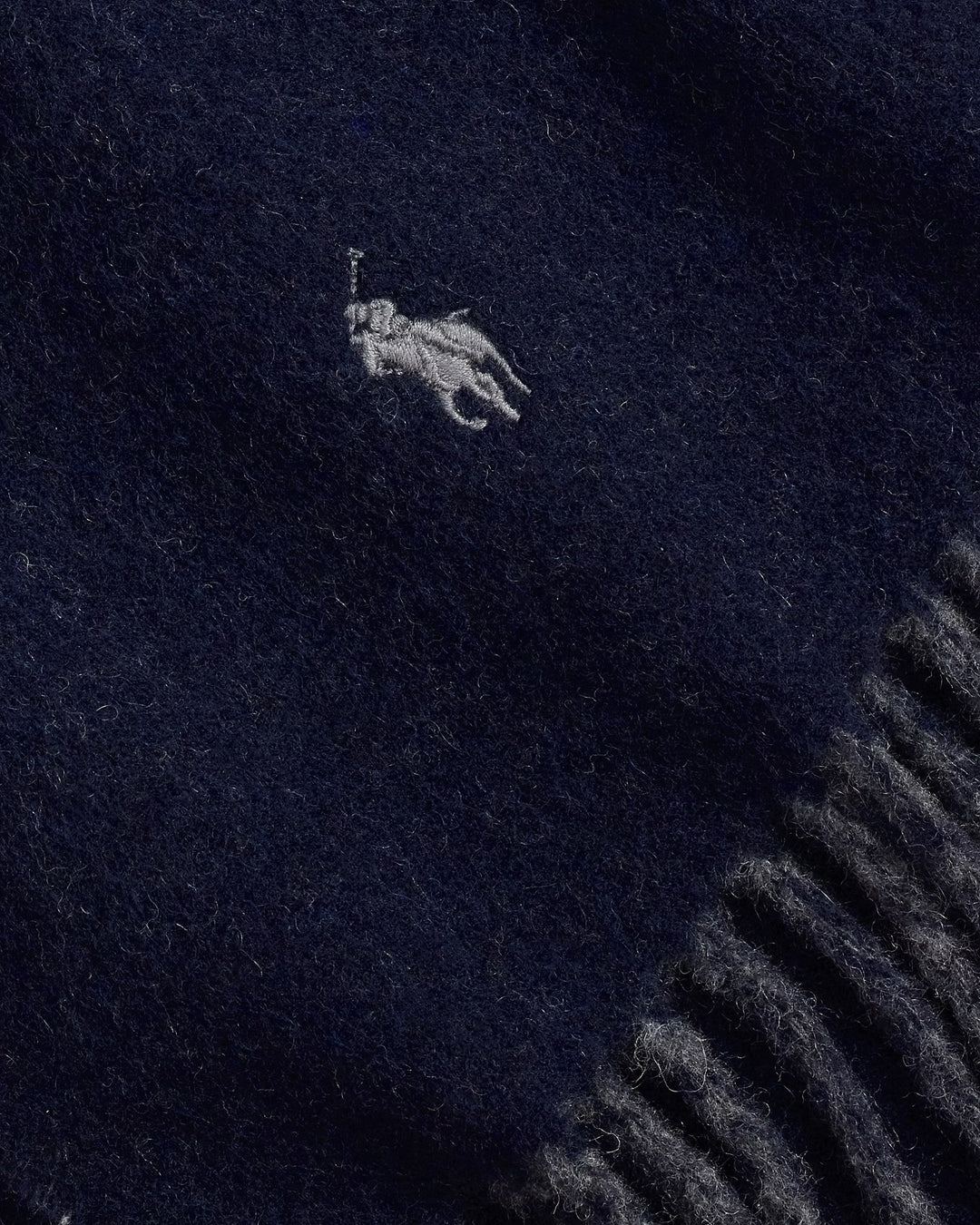 Plaid Fringe Wool Scarf Navy/Charcoal