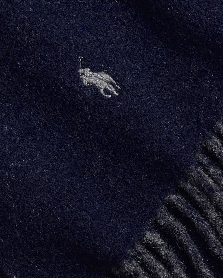 Plaid Fringe Wool Scarf Navy/Charcoal