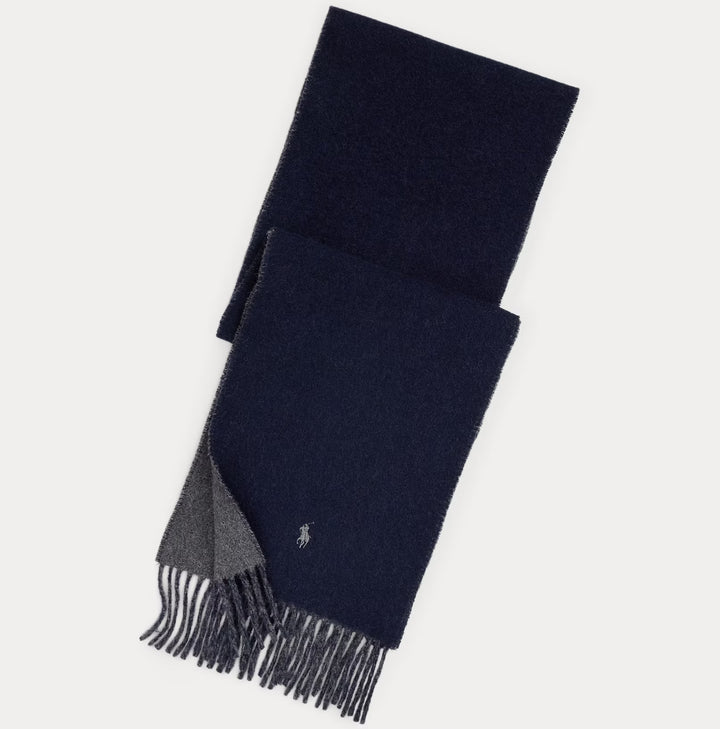 Plaid Fringe Wool Scarf Navy/Charcoal