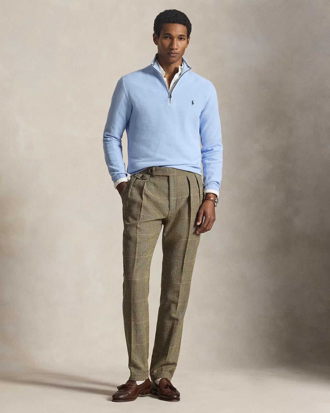 Mesh-knit Cotton Quarter-zip Office Blue - The Road 1380