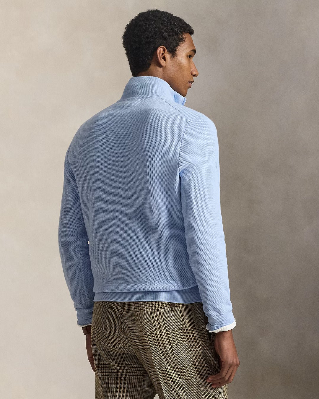Mesh-knit Cotton Quarter-zip Office Blue - The Road 1380