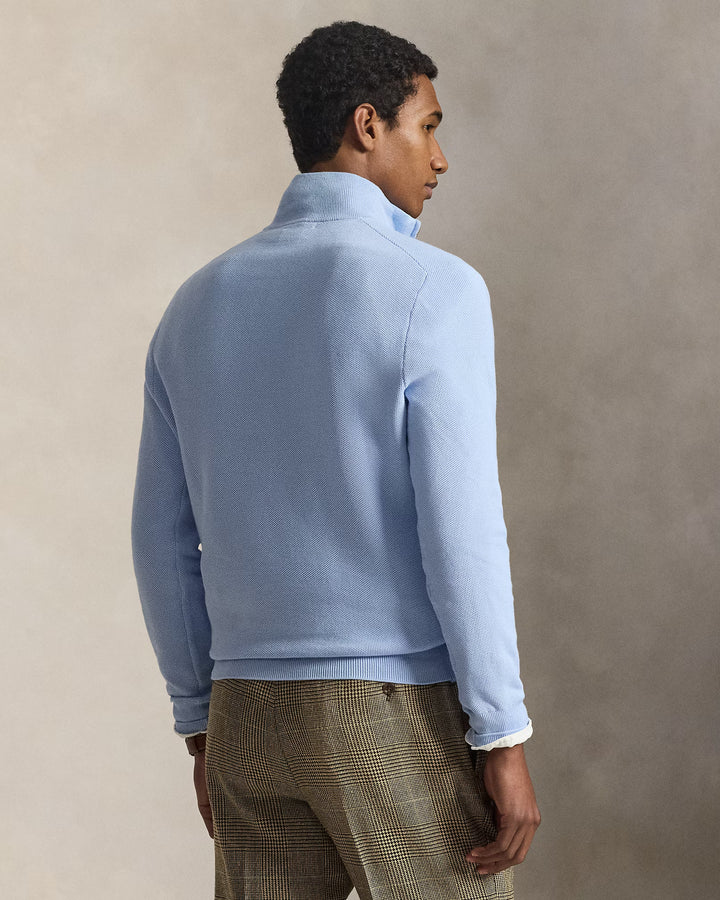 Mesh-knit Cotton Quarter-zip Office Blue - The Road 1380