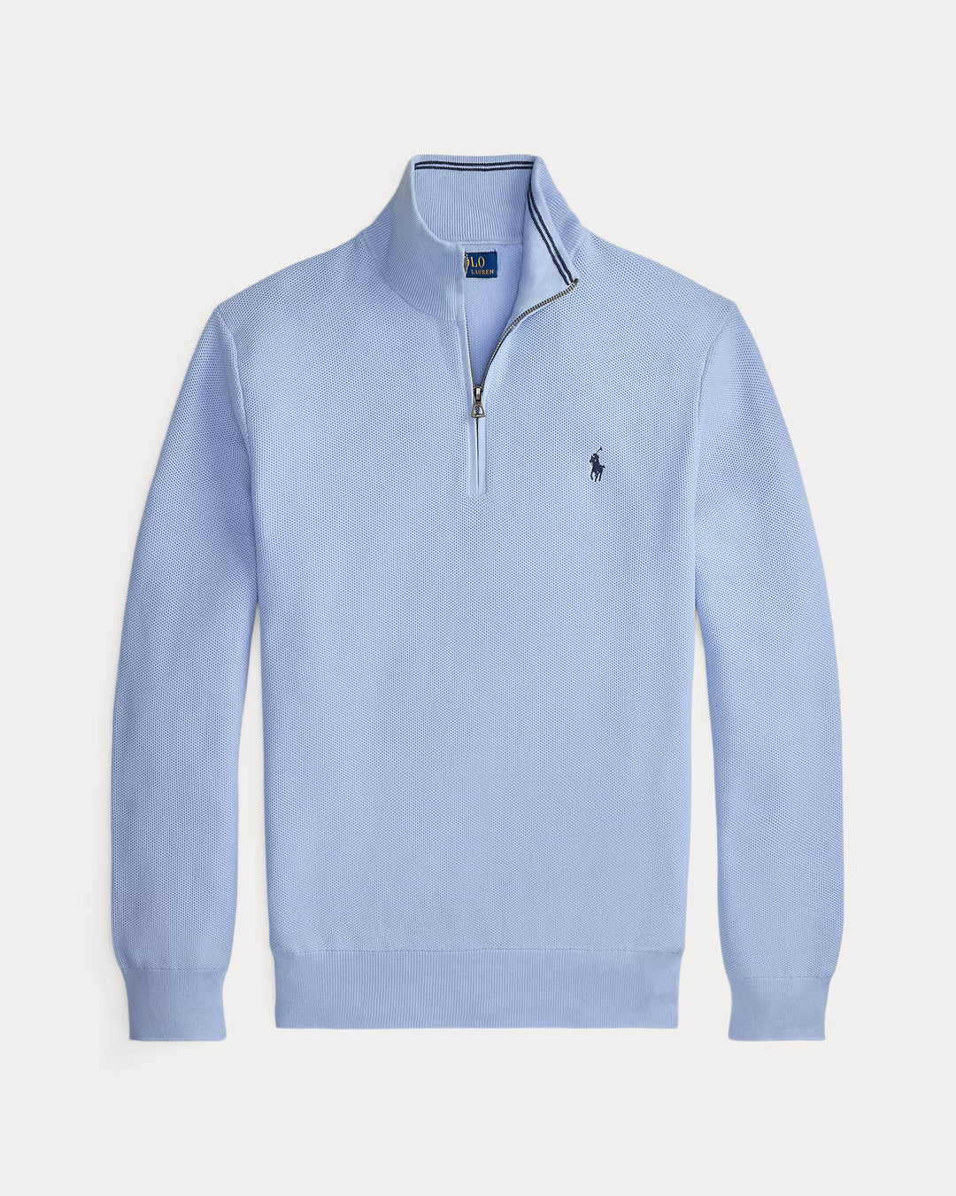Mesh-knit Cotton Quarter-zip Office Blue - The Road 1380