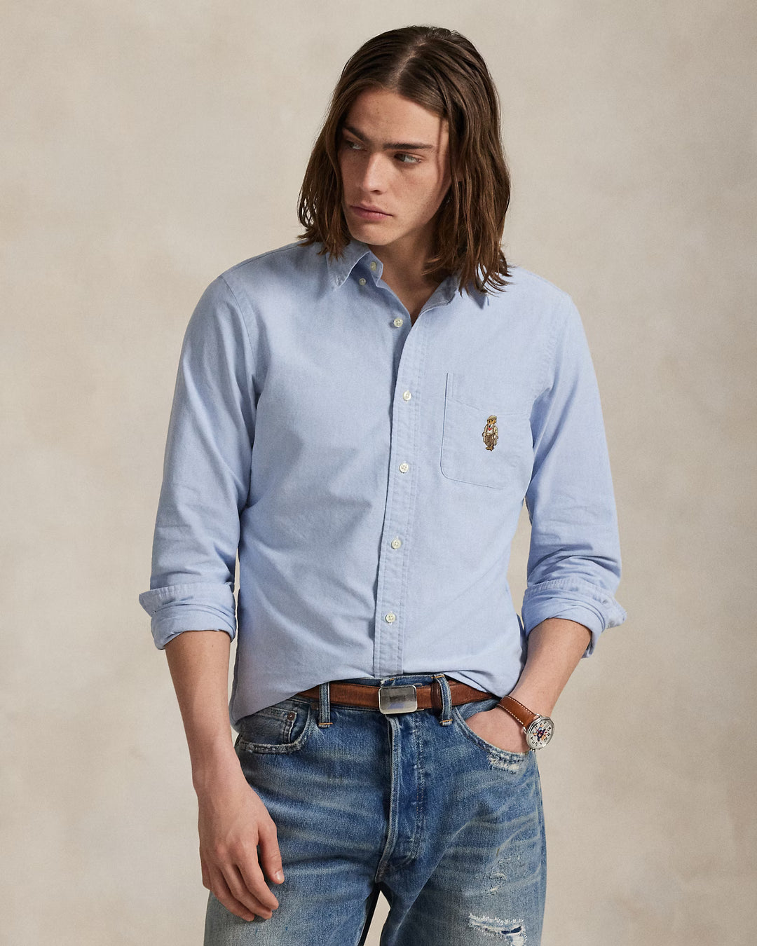 Custom Fit Polo Bear Oxford Shir Bsr Blue
