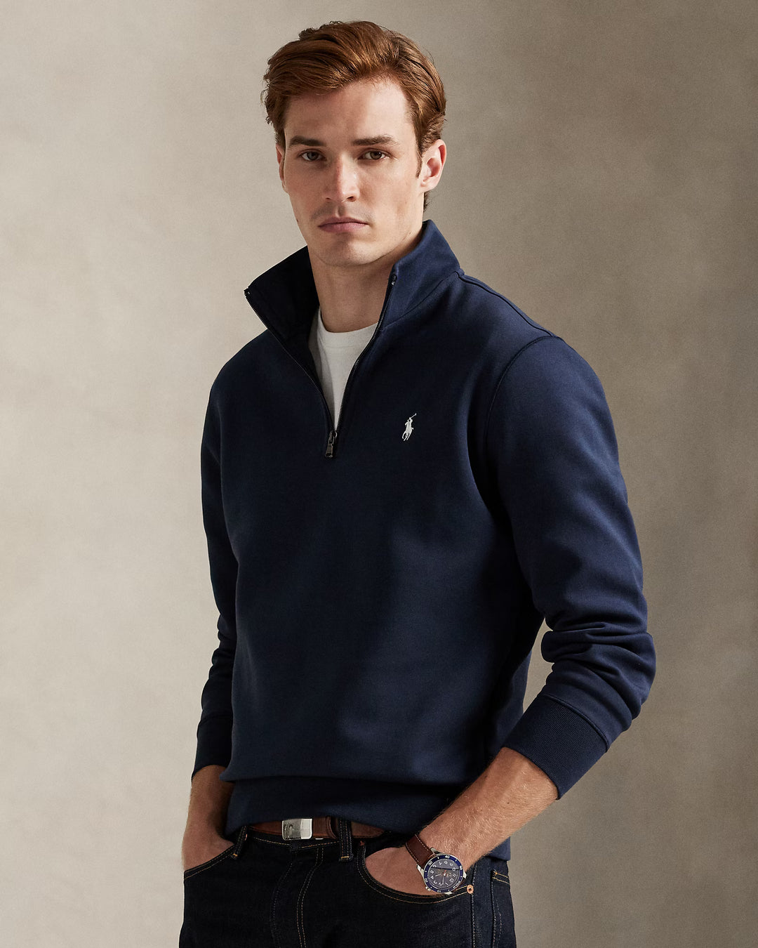 Double-knit Quarter-zip Pullover Long Sleeve Sweatshirt