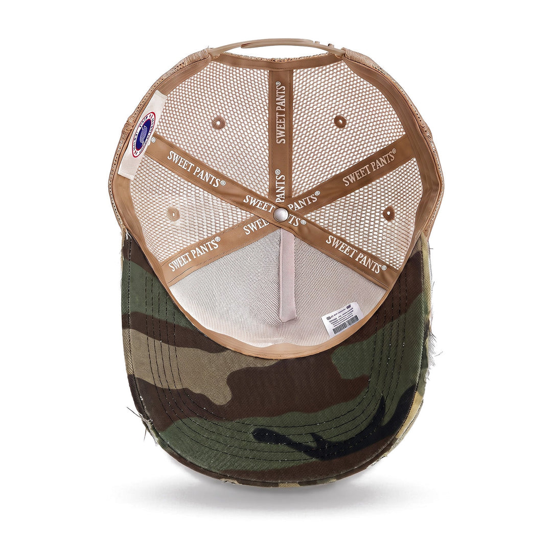 Casquette trucker Sweet Pants Home Run Cap Aluminium, vue de dessous, doublure et visière camouflage