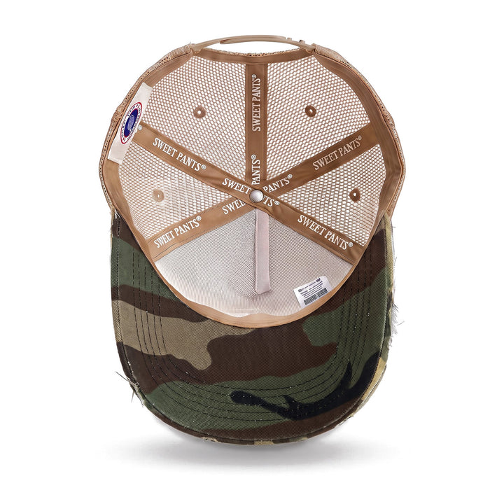 Casquette trucker Sweet Pants Home Run Cap Aluminium, vue de dessous, doublure et visière camouflage