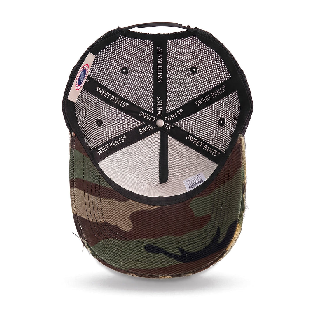 Casquette trucker Sweet Pants Home Run Cap Black, vue de dessous, doublure et visière camouflage