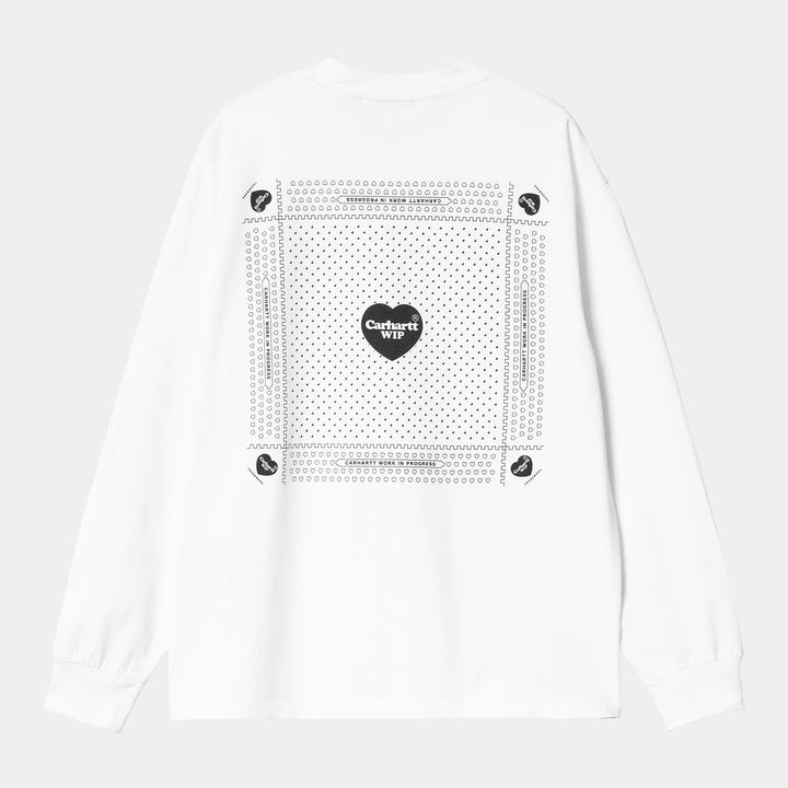 W' L/S Heart Bandana T-shirt White / Black Stone Washed