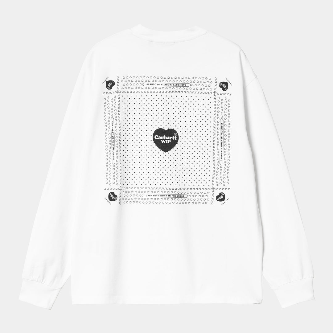 W' L/S Heart Bandana T-shirt White / Black Stone Washed