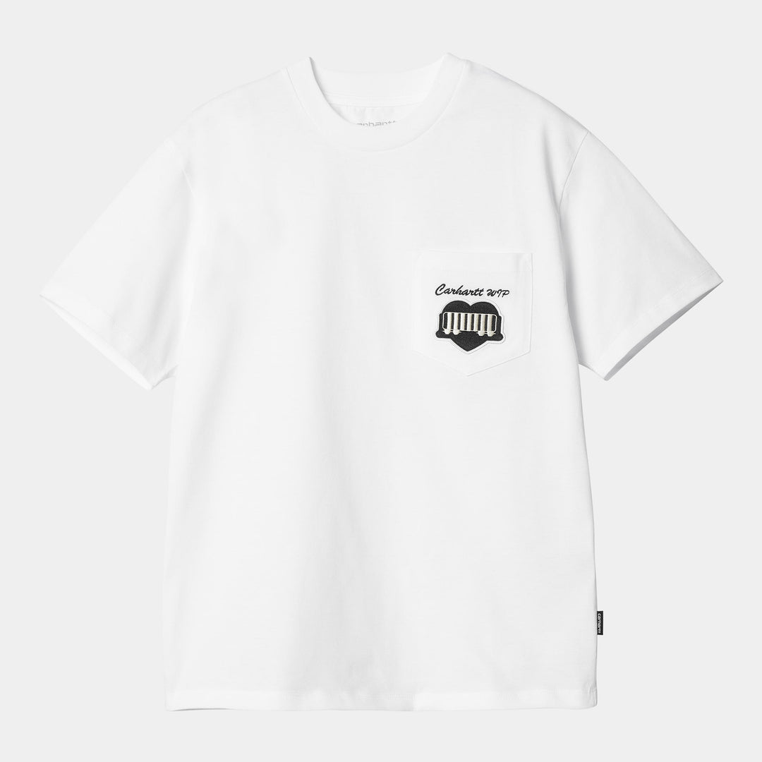 W' S/S Heart Train Pocket T-s White