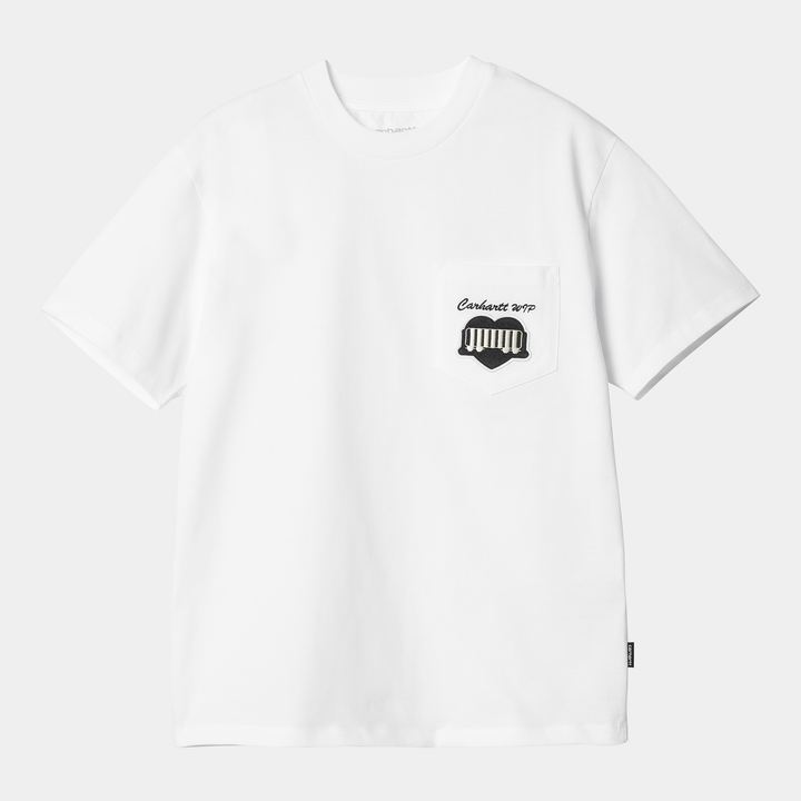 W' S/S Heart Train Pocket T-s White