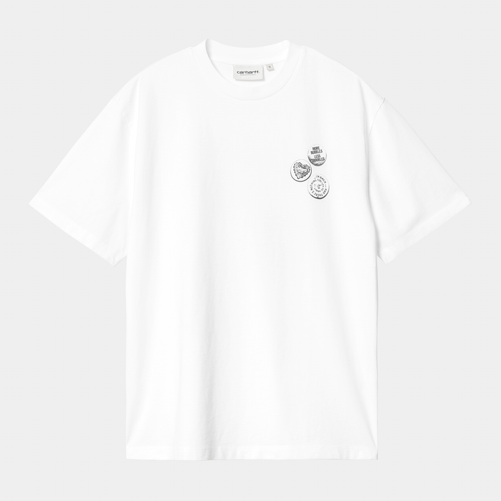 W' S/S Pins T-shirt White / Black Stone Washed