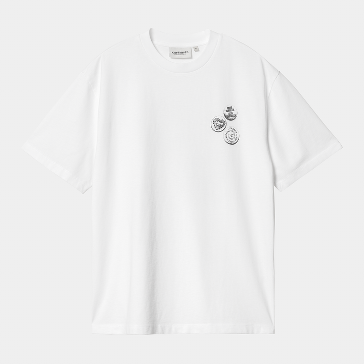 W' S/S Pins T-shirt White / Black Stone Washed