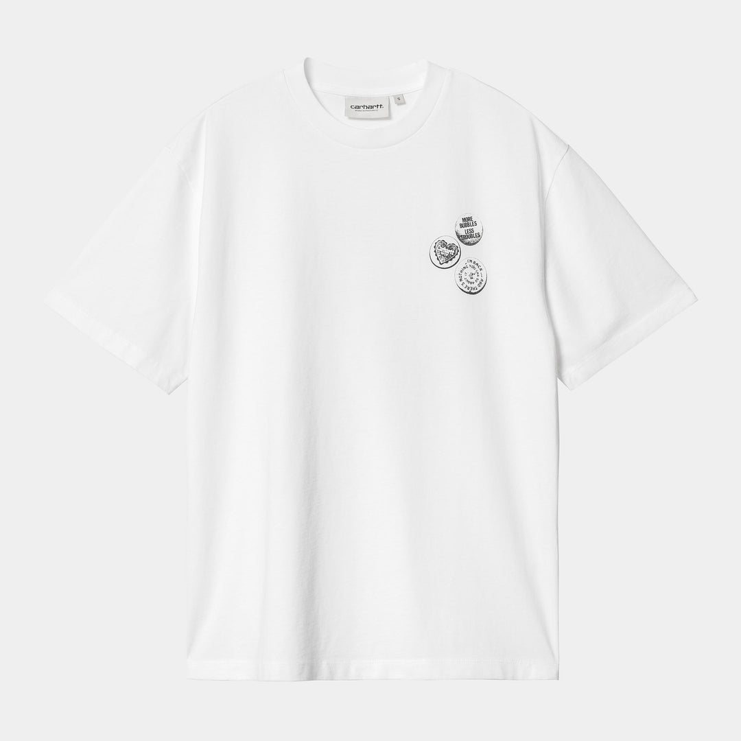 W' S/S Pins T-shirt White / Black Stone Washed